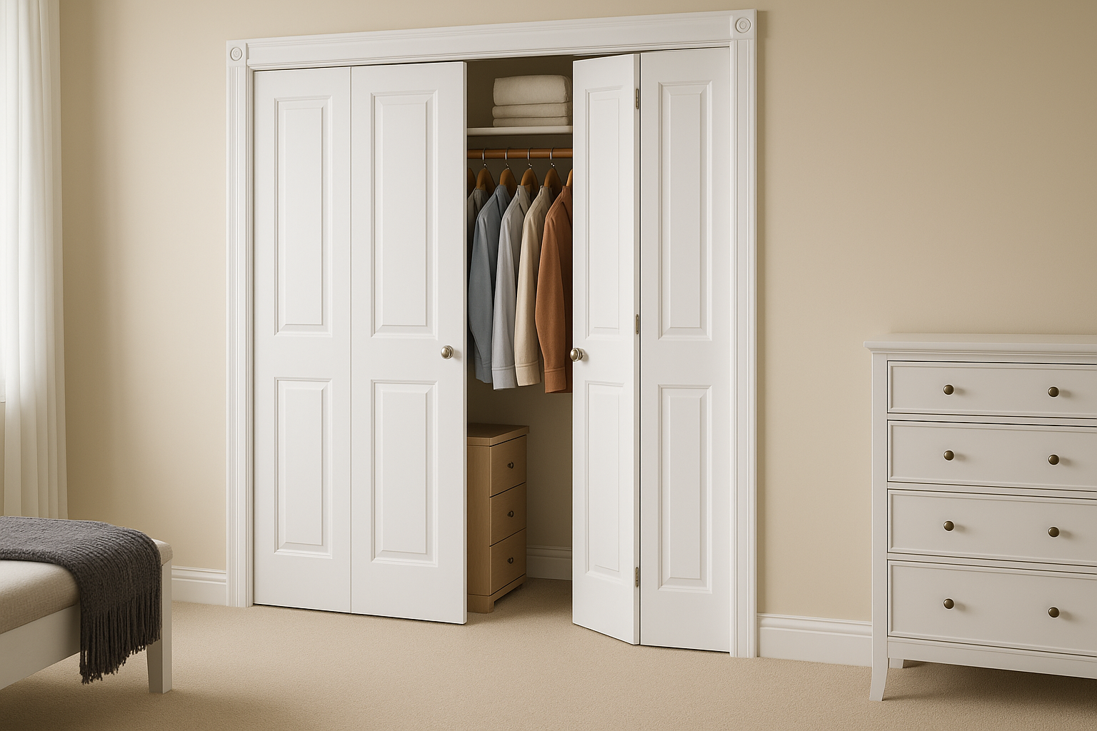 Bifold closet doors in bedroom