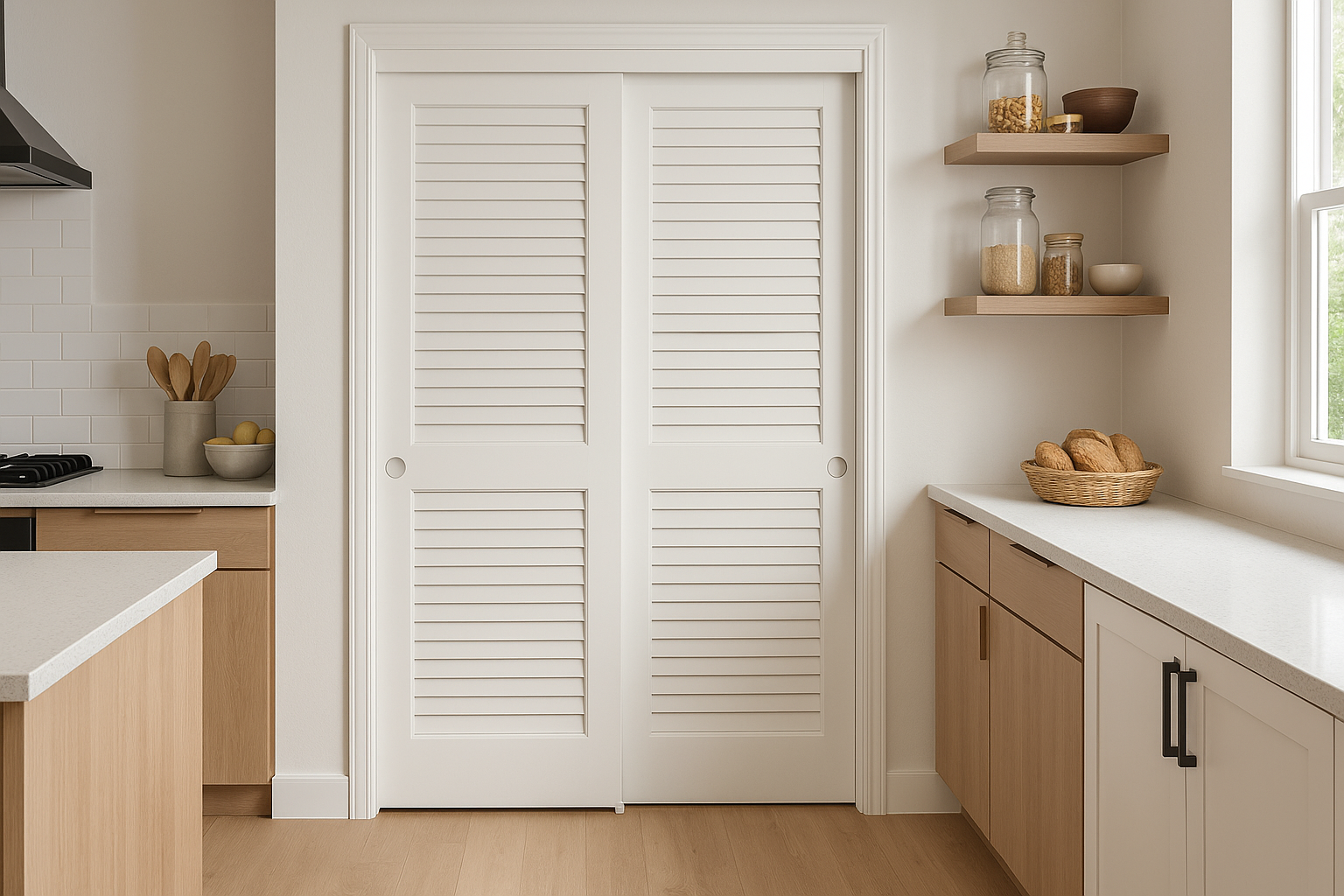 Louver Style sliding closet doors in pantry